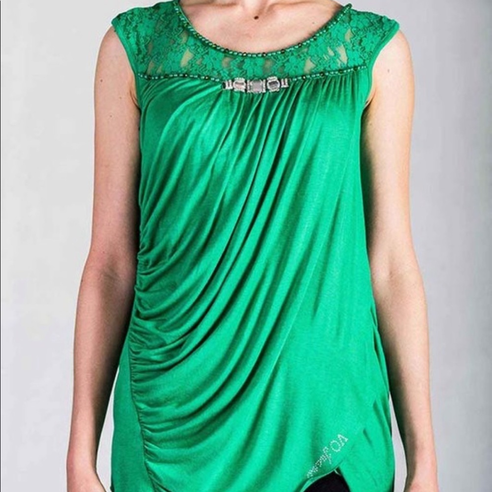 Emerald Green Studded Rhinestone Blouse